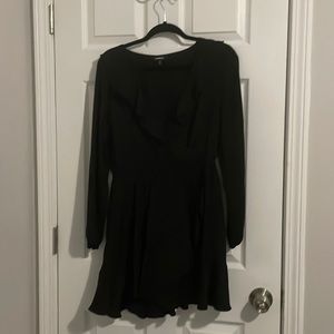 Express long sleeve satin-like fabric dress with ruffle hem